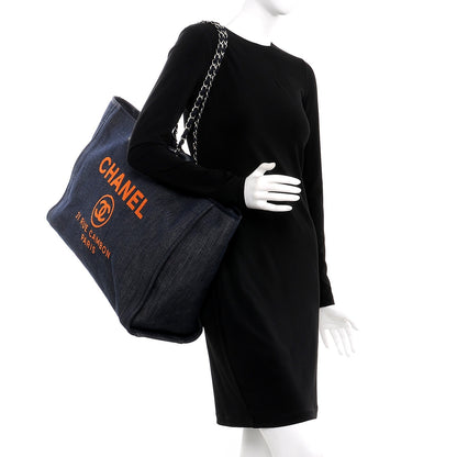 Chanel Canvas Large Deauville Tote Blue Orange 2 of 8