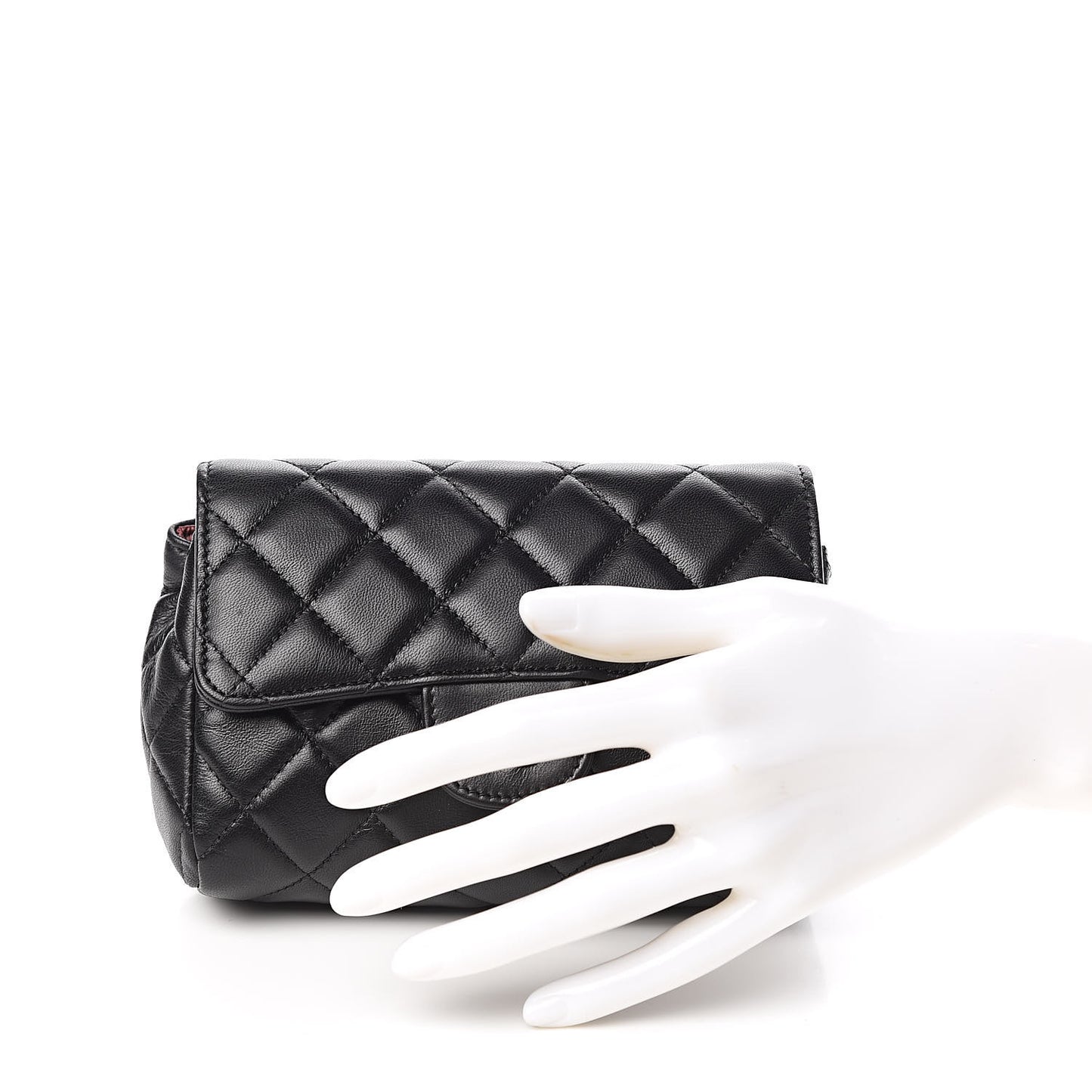 Lambskin Quilted Flap Cosmetic Case Black