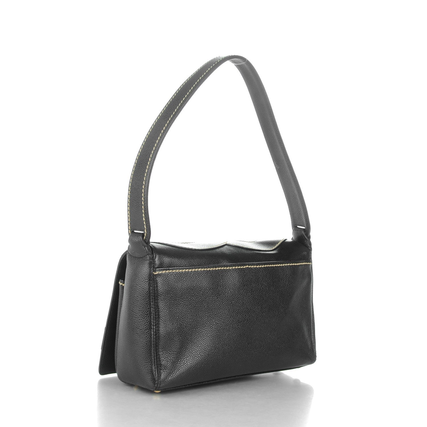 Chanel Caviar CC Stitched Medium Flap Shoulder Bag Black 3 of 7