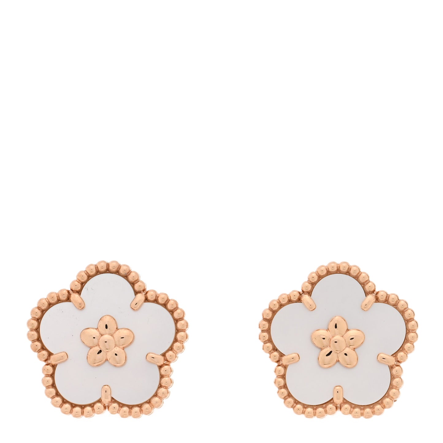 18K Rose Gold Mother of Pearl Lucky Springs Plum Blossom Earrings