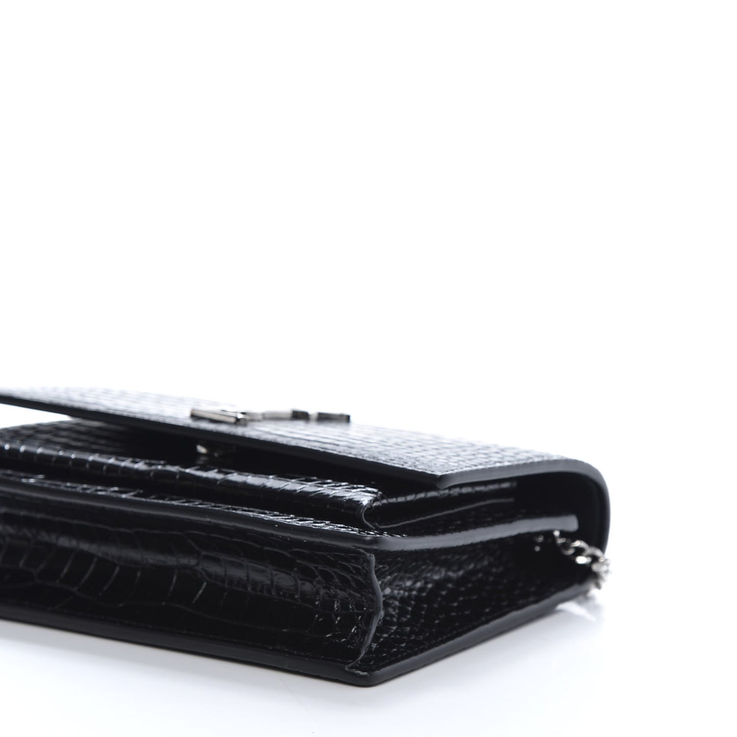 Calfskin Crocodile Embossed Monogram Sunset Top Handle Chain Wallet Black
