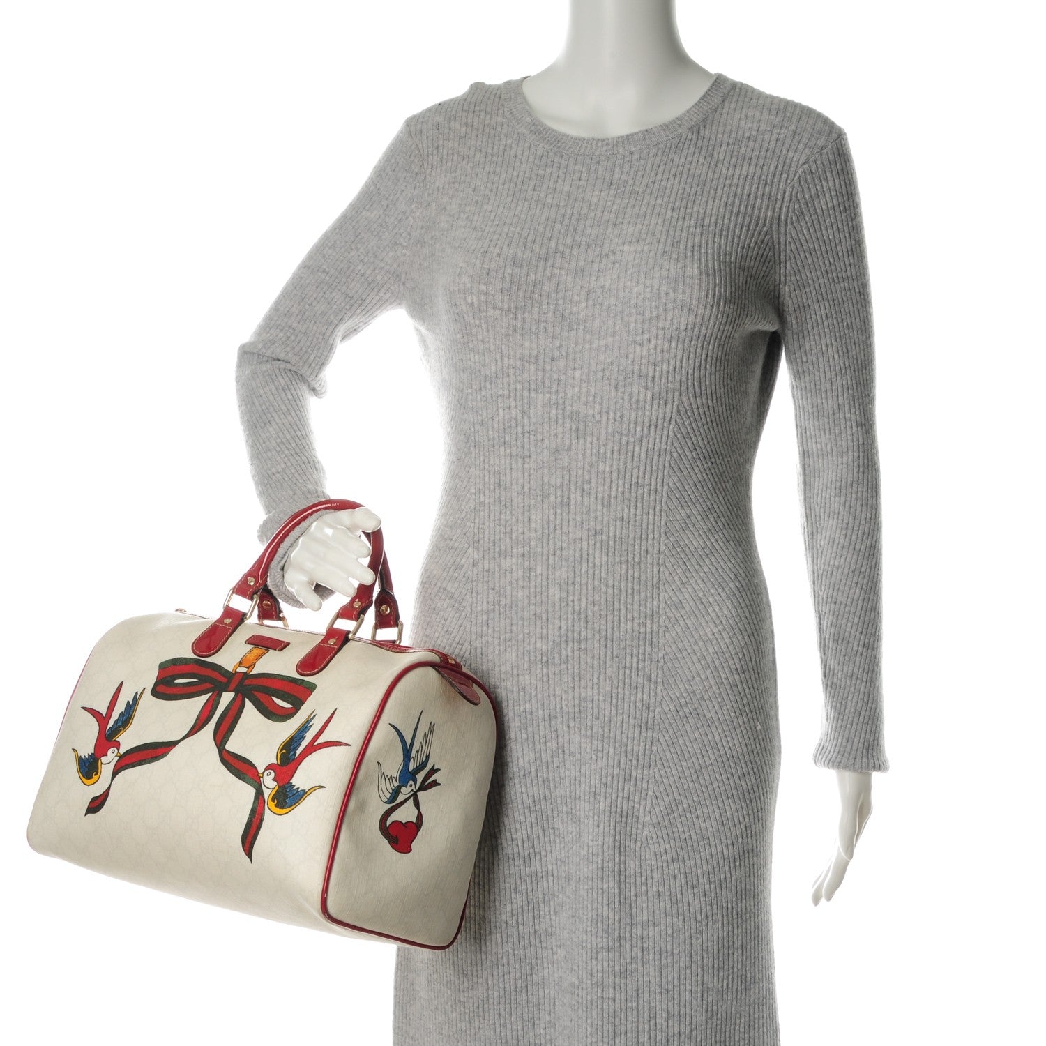 Gucci Coated Canvas Monogram Medium Tattoo Birds Joy Boston Off White Red 2 of 8