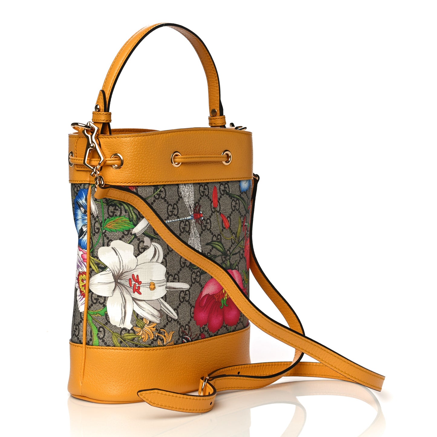 GG Supreme Monogram Flora Small Ophidia Bucket Bag Beige Multicolor Crop