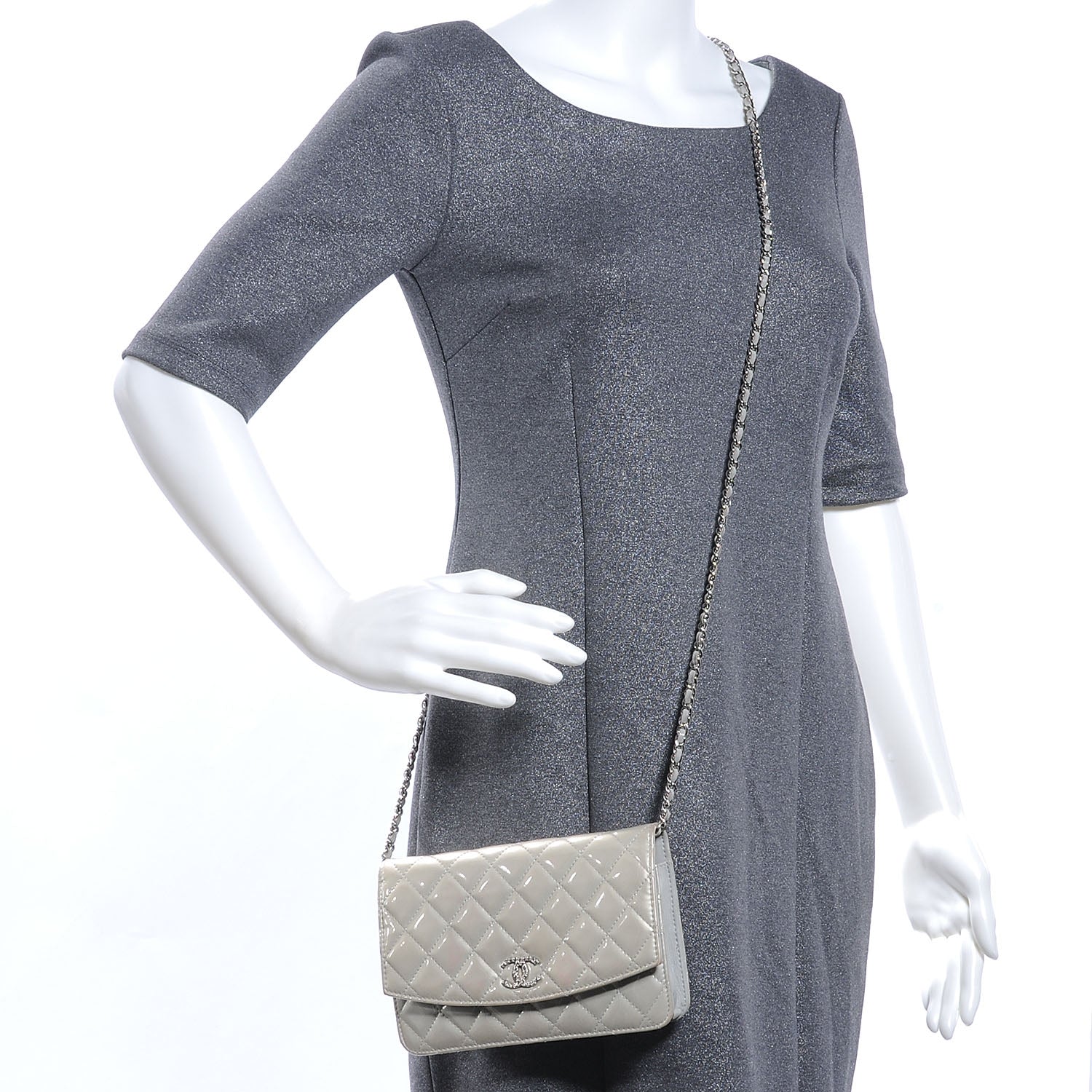 Chanel Patent Quilted Brilliant Wallet On Chain WOC Silver 2 of 9