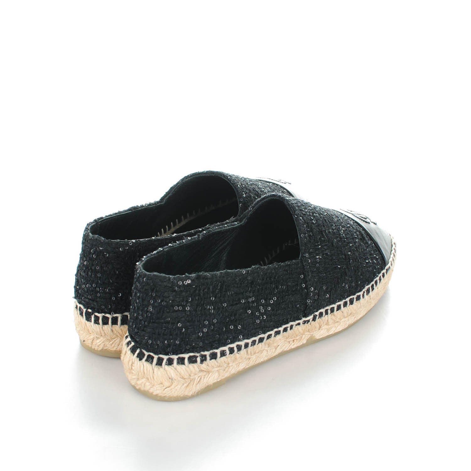 Chanel Tweed Patent Goatskin Sequin CC Espadrilles 36 Black 4 of 9