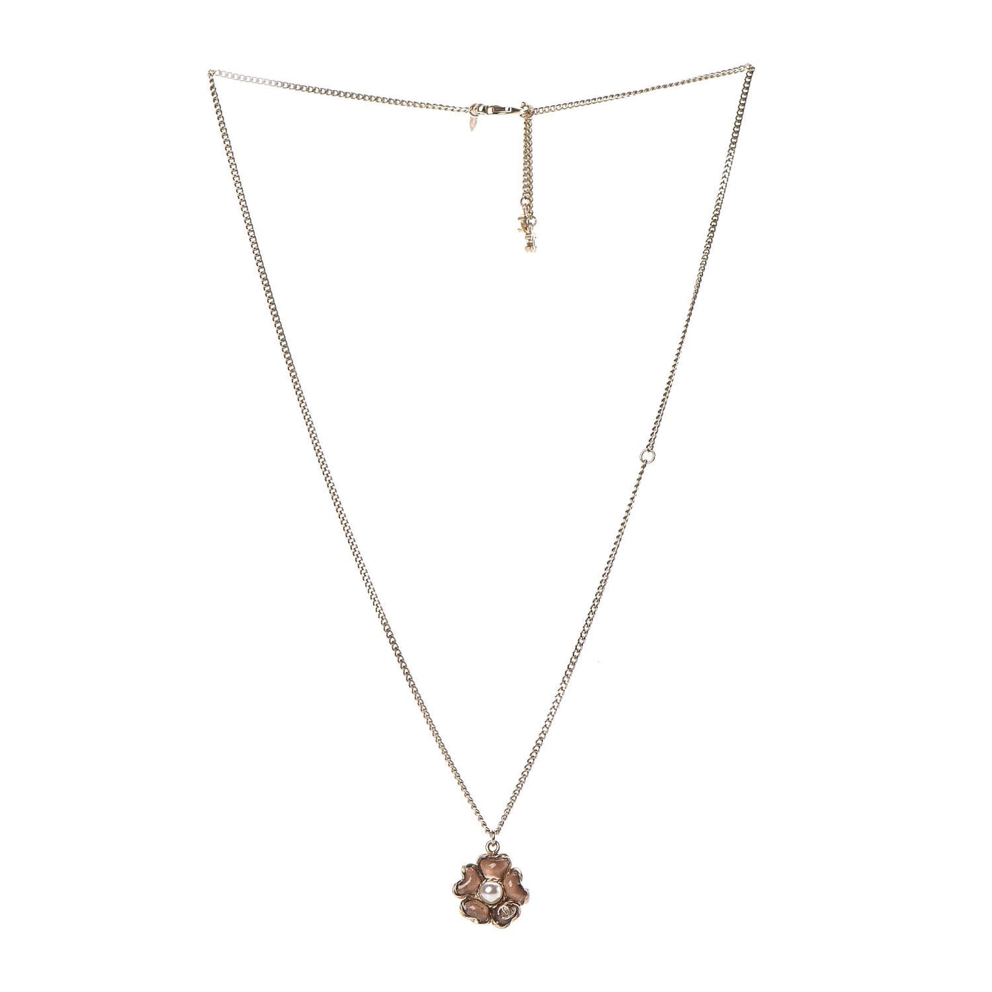 Pearl Flower CC Pendant Necklace Gold