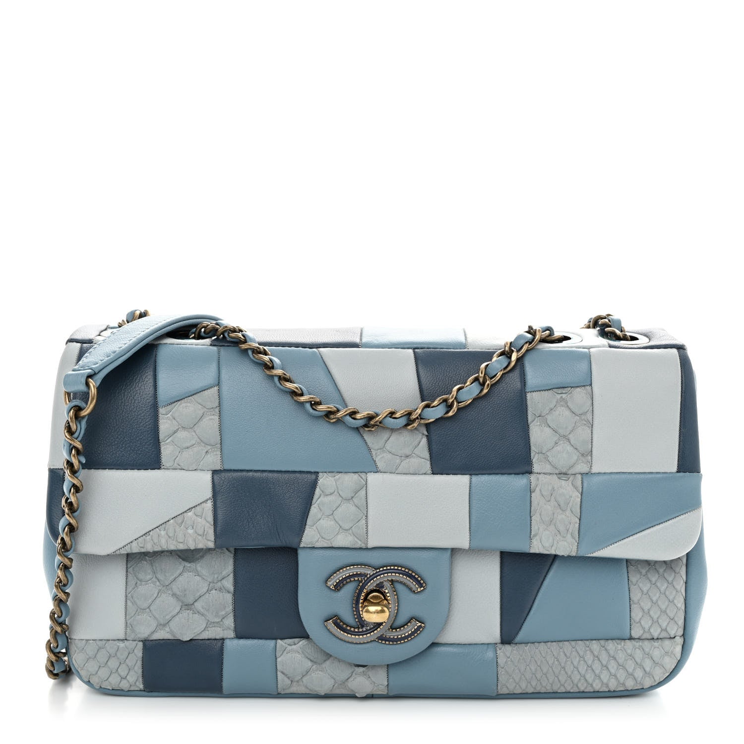 Chanel Snakeskin Lambskin Patchwork Small Flap Blue 1 of 9