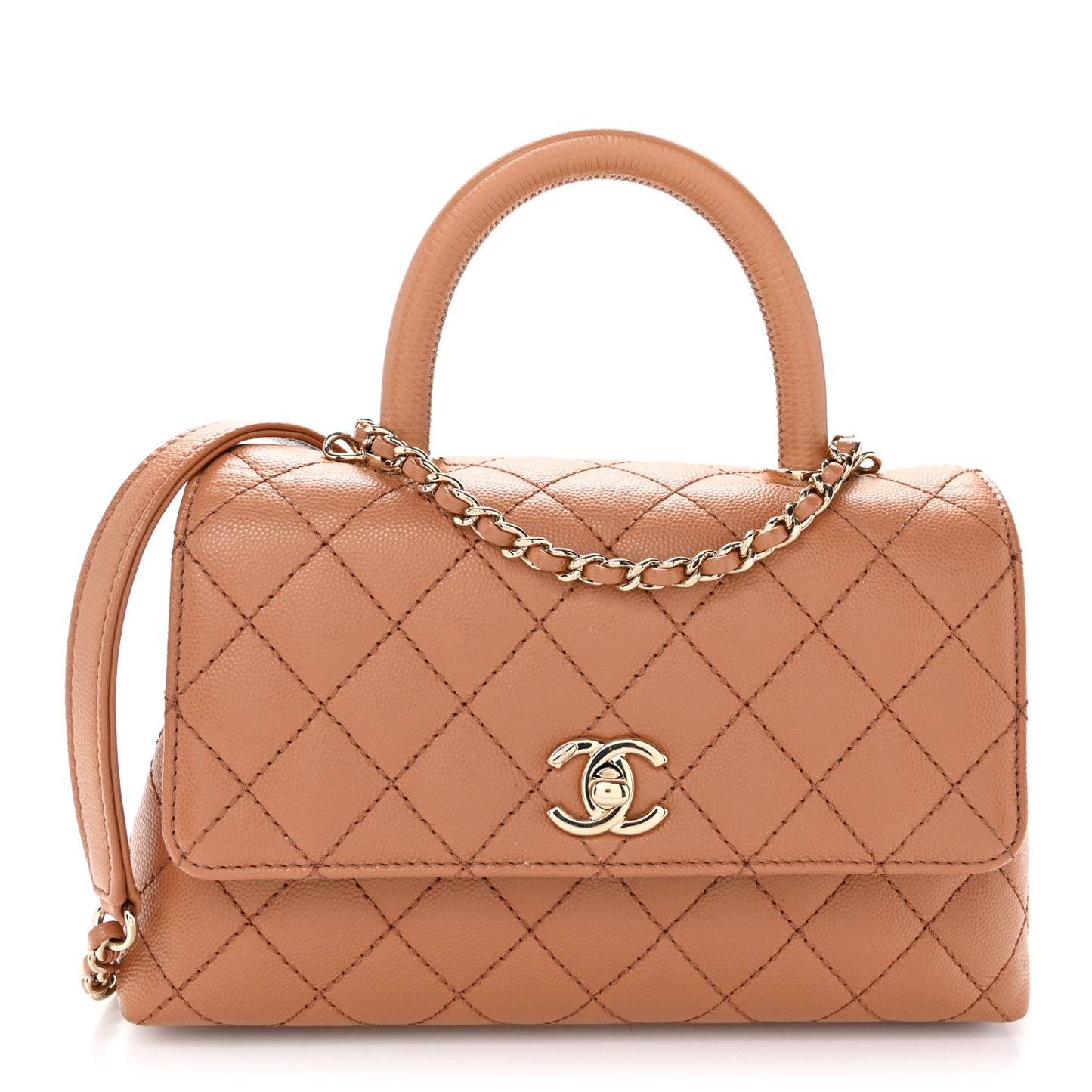 Caviar Quilted Mini Coco Handle Flap Brown