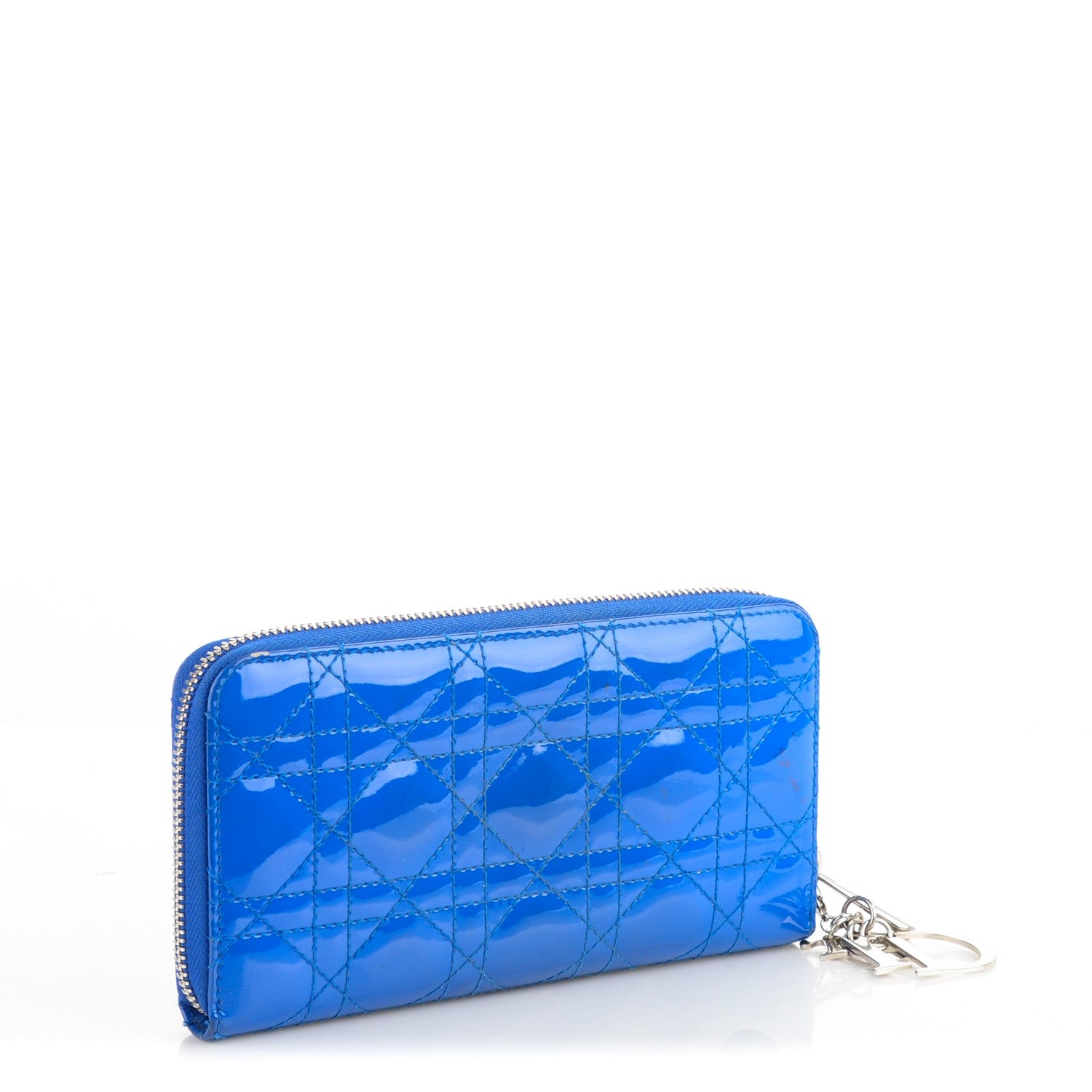 Christian Dior Patent Cannage Zip Around Wallet Blue 3 of 8