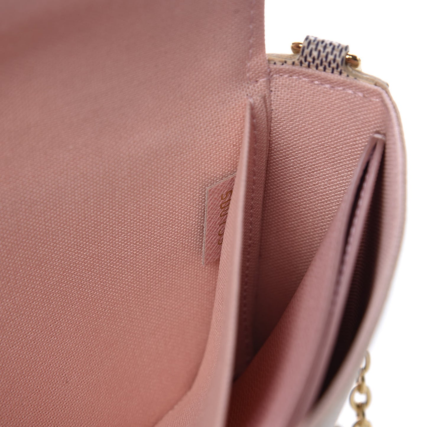 Damier Azur Pochette Felicie Chain Wallet Rose Ballerine