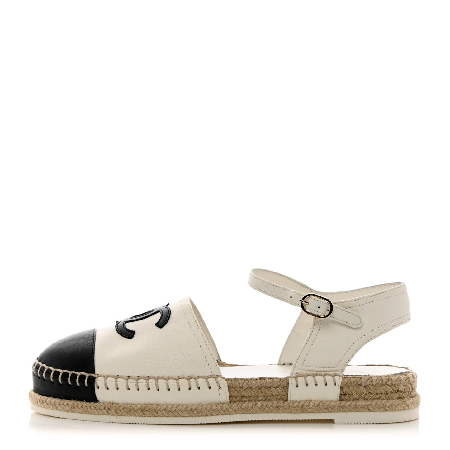 Lambskin Cap Toe CC Espadrille Sandals 38 White Black
