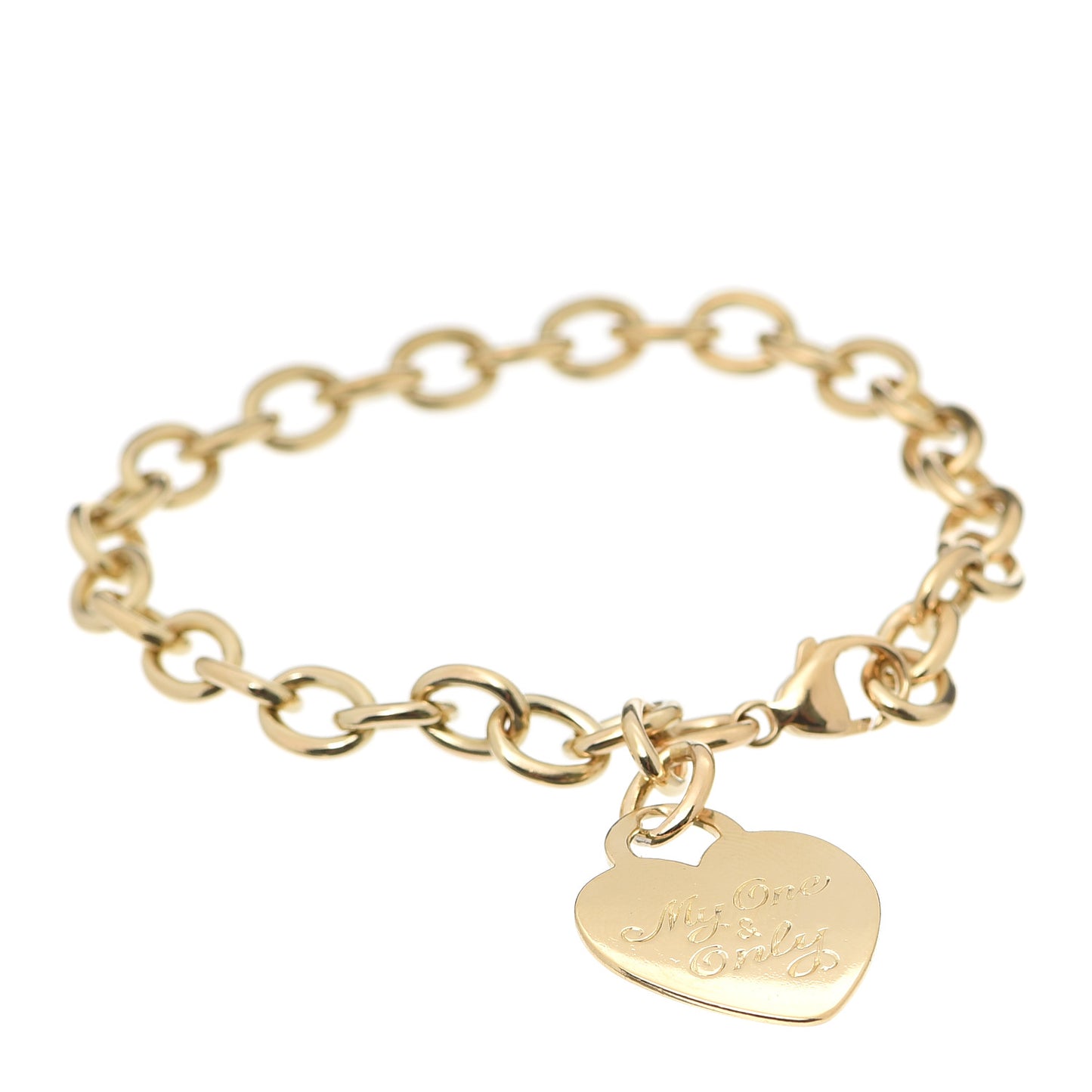 18K Yellow Gold Heart Tag Charm Bracelet