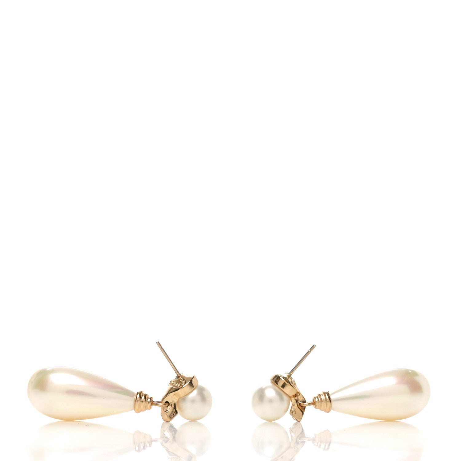 Christian Dior Pearl Crystal Drop Earrings Gold 3 of 4