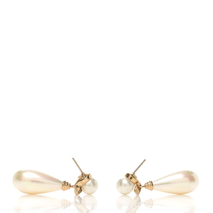 Christian Dior Pearl Crystal Drop Earrings Gold 3 of 4
