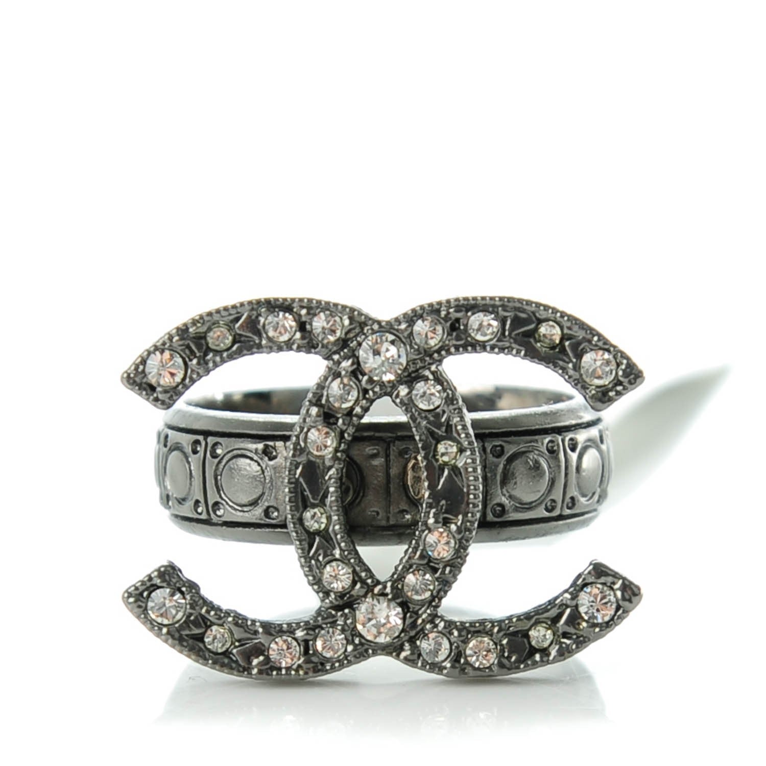 Chanel Ruthenium Crystal CC Ring 52 6.5 1 of 5