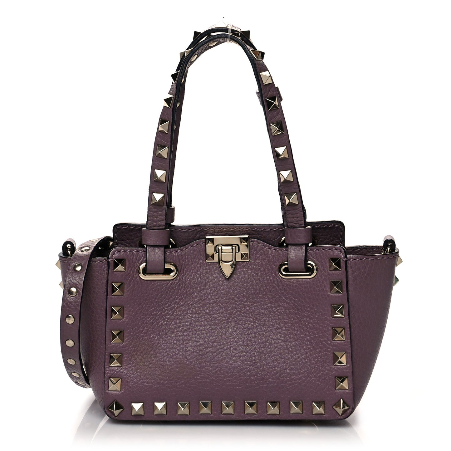 Grained Calfskin Micro Rockstud Tote Dark Mauve