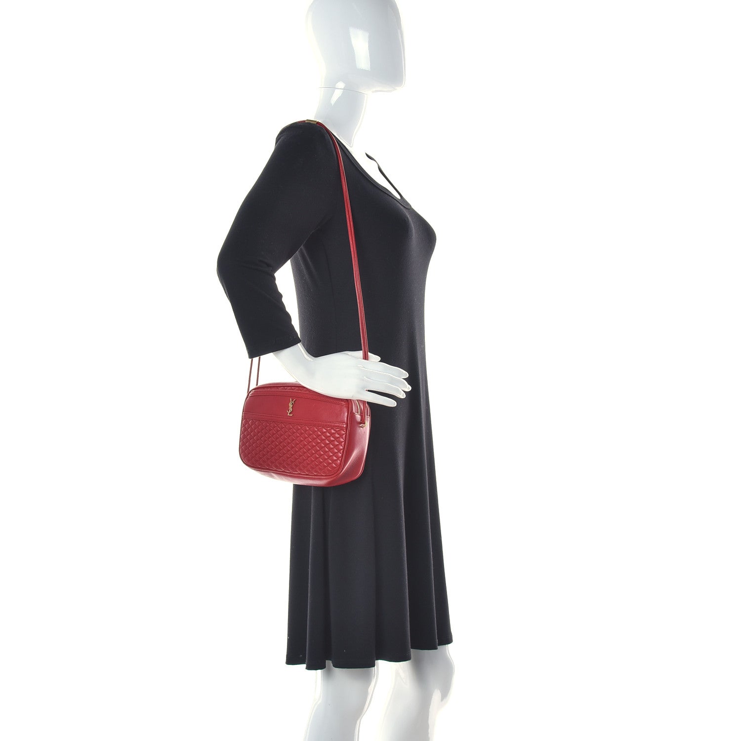 Saint Laurent Lambskin Quilted Monogram Victoire Camera Bag Rouge Eros 3 of 10