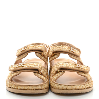 Chanel Braided Fabric Velcro Dad Sandals 38.5 Beige 2 of 19