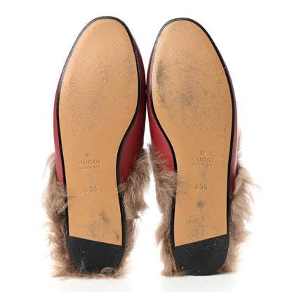 Gucci Betis Glamour Calfskin Fur Womens Princetown Slippers 35.5 Hibiscus Red Naturale 5 of 13