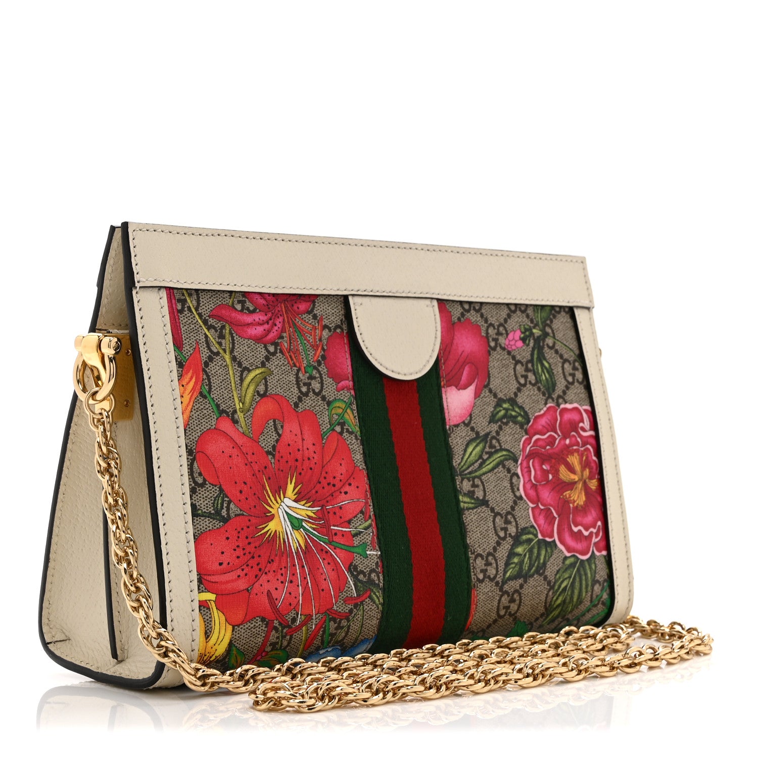 Gucci GG Supreme Monogram Flora Web Small Ophidia Chain Shoulder Bag White 3 of 12
