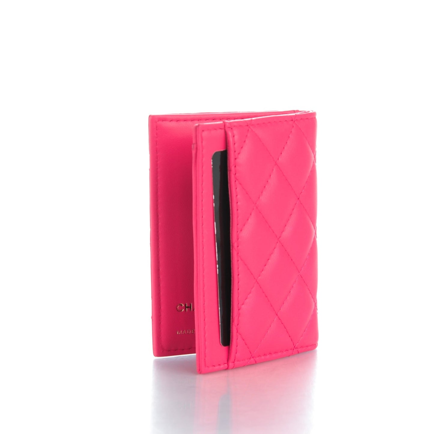 Lambskin Quilted Card Holder Wallet Fuchsia