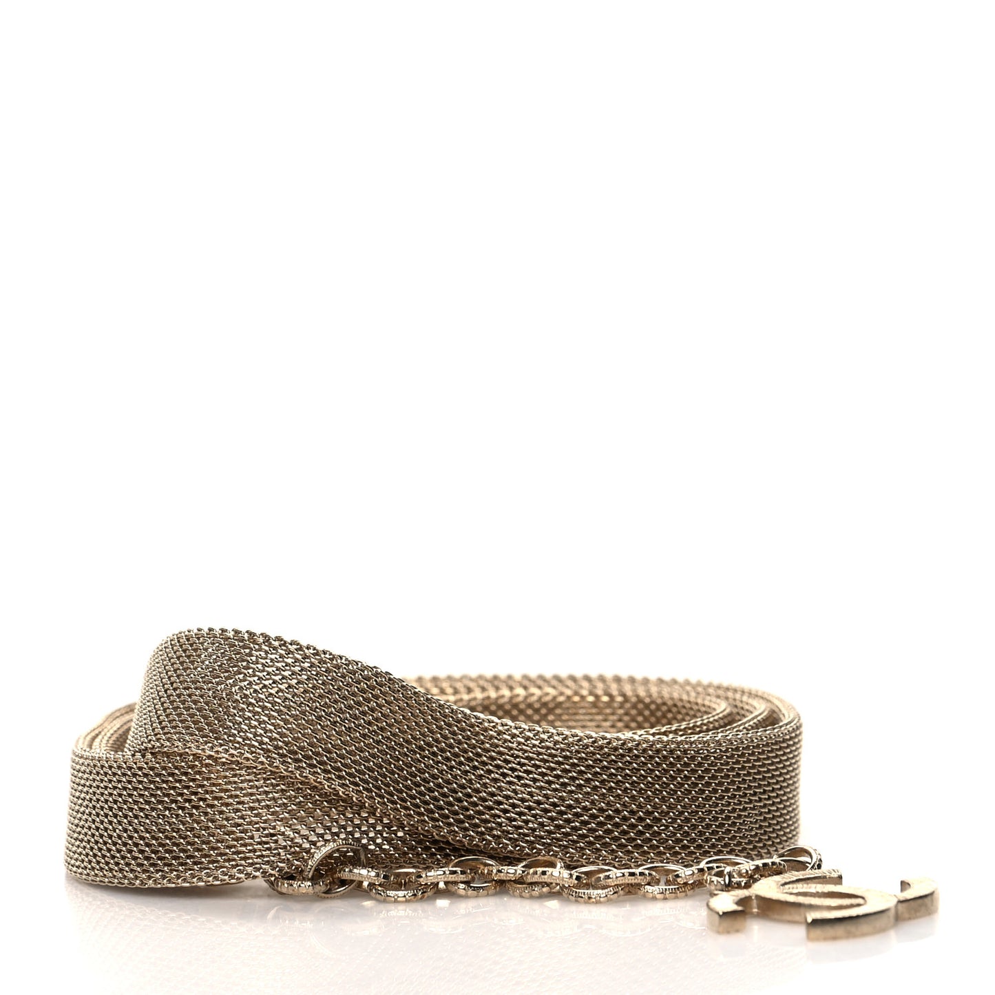 Metallic Mesh Logo Belt Gold