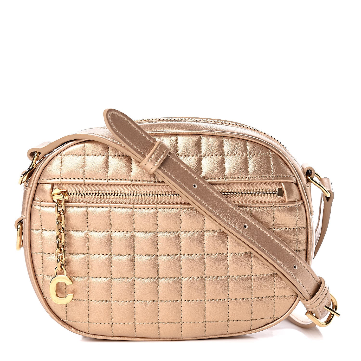 Celine Laminated Calfskin Quilted Small C Charm Bag Gold 1 of 10