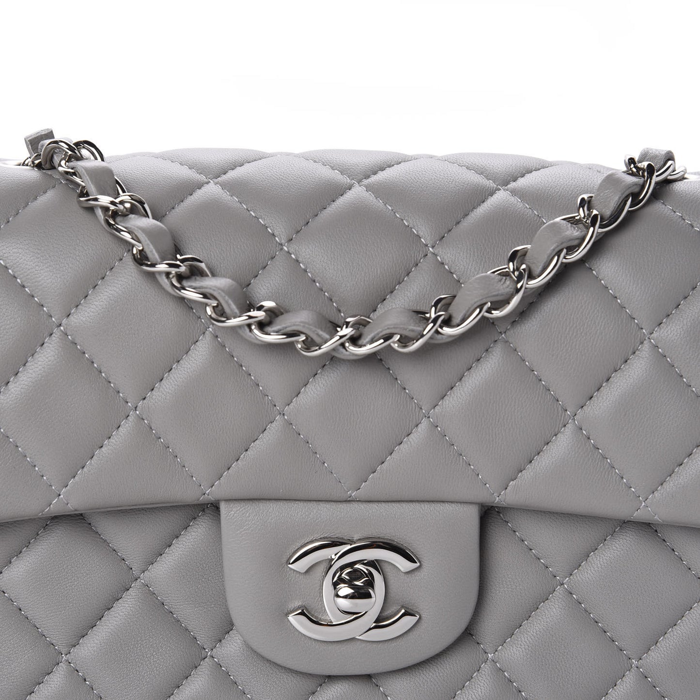 Lambskin Quilted Mini Rectangular Flap Grey