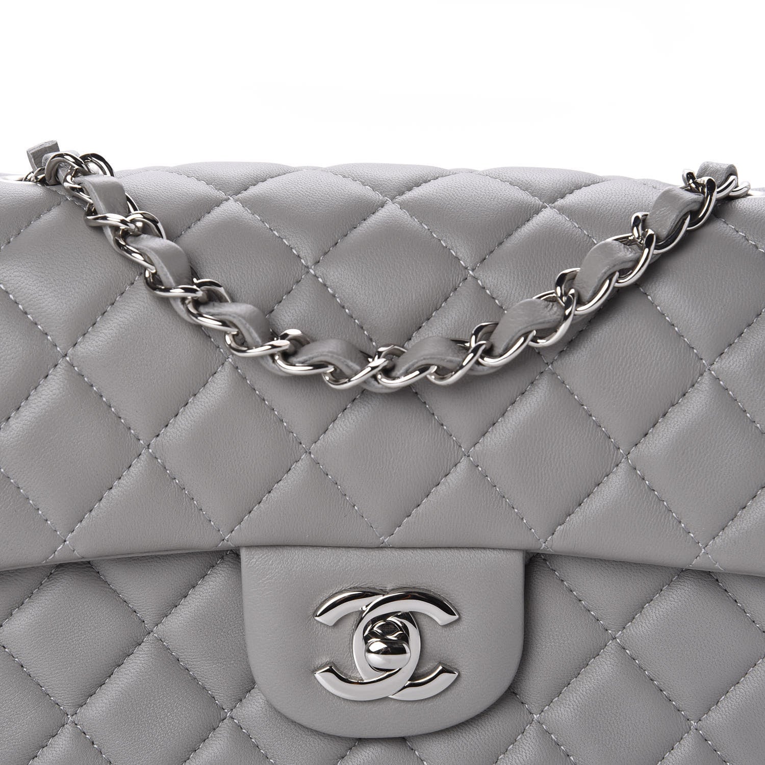Chanel Lambskin Quilted Mini Rectangular Flap Grey 10 of 11