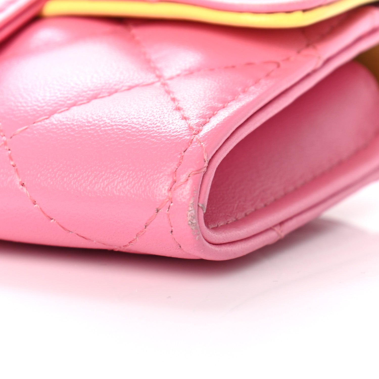 Chanel Lambskin Quilted Flap Card Holder Wallet Pink Yellow 10 of 10
