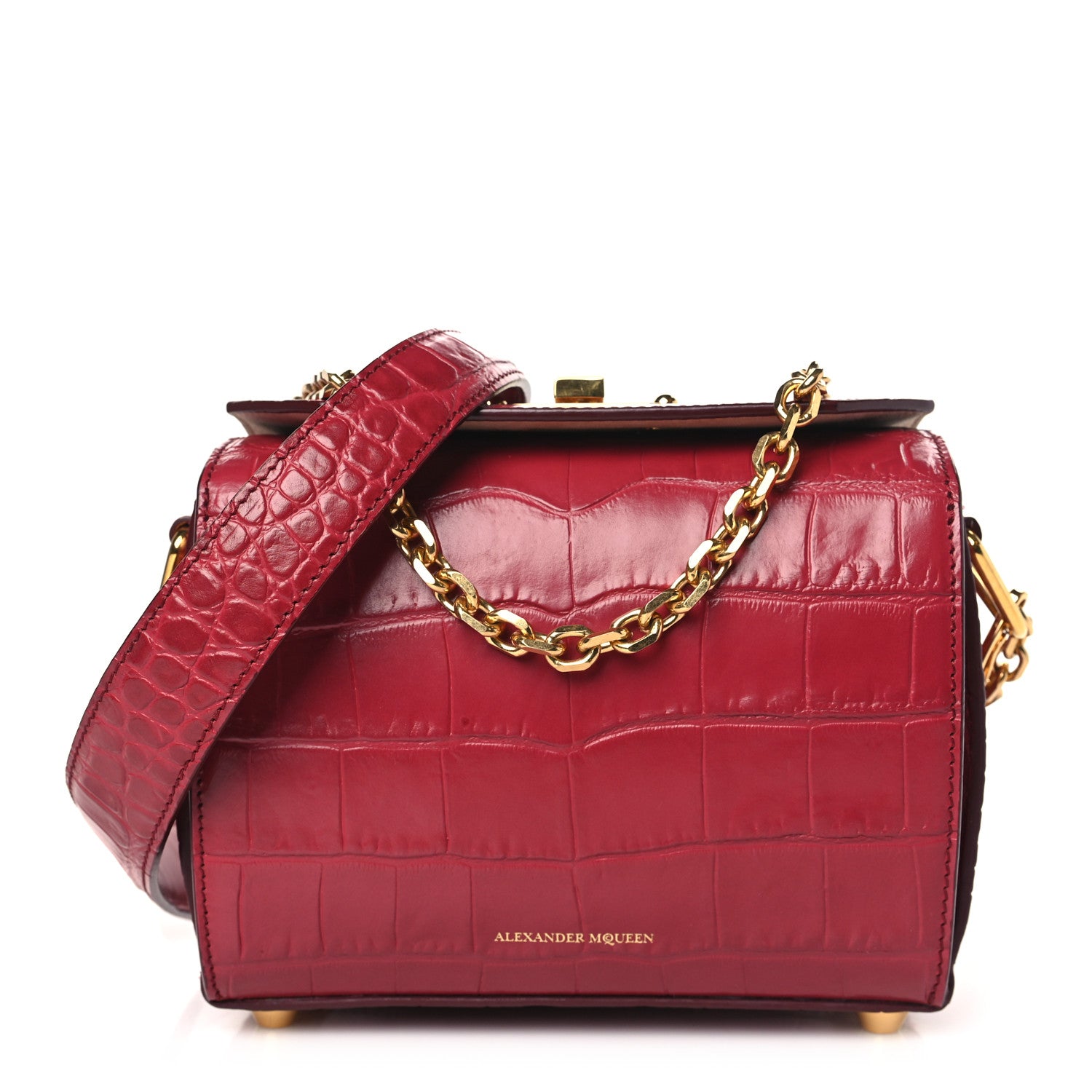 Alexander McQueen Calfskin Crocodile Embossed Box Shoulder Bag 19 Red 1 of 9