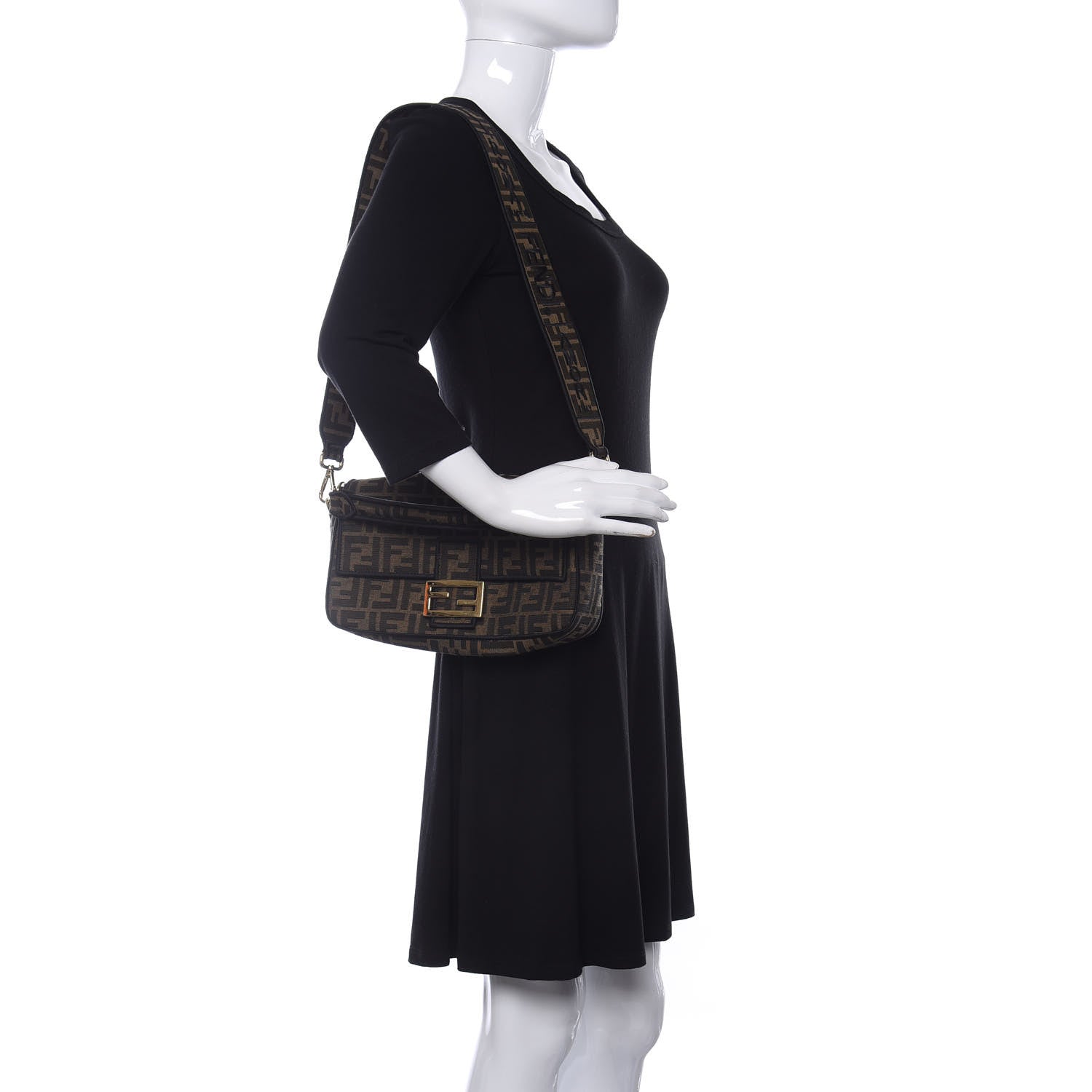 Fendi Fabric Jacquard FF 1974 Medium Baguette Tobacco Moro Black 2 of 10