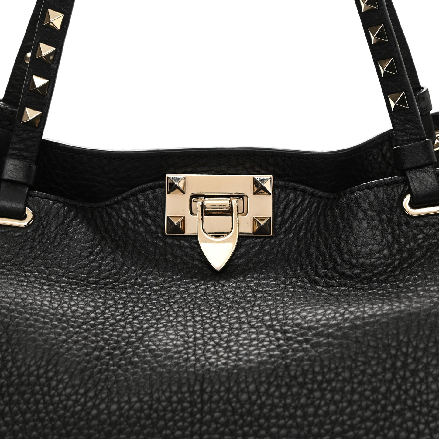 Pebbled Calfskin Medium Rockstud Tote Black