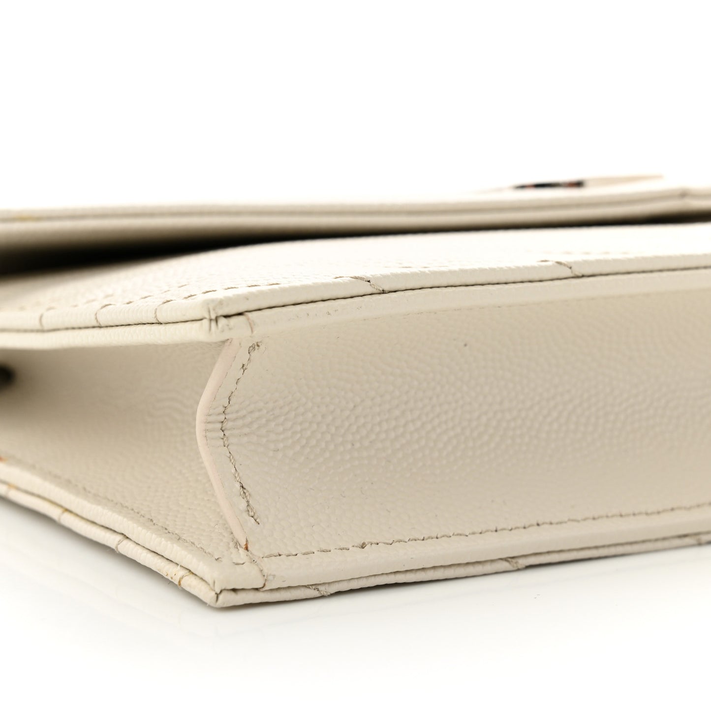 Grain De Poudre Matelasse Chevron Monogram Envelope Chain Wallet Icy White