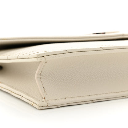 Saint Laurent Grain De Poudre Matelasse Chevron Monogram Envelope Chain Wallet Icy White 8 of 10