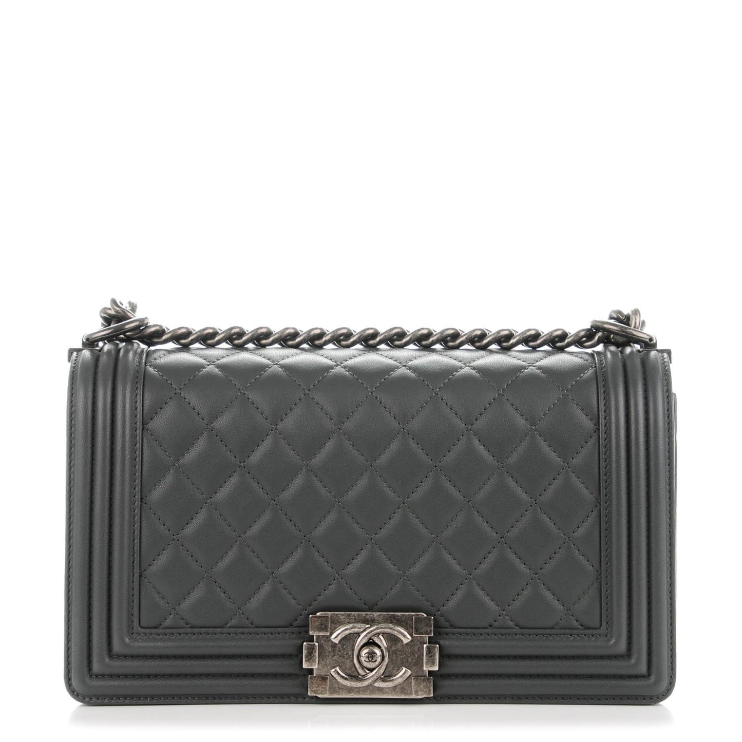 Lambskin Quilted Medium Boy Flap Dark Grey