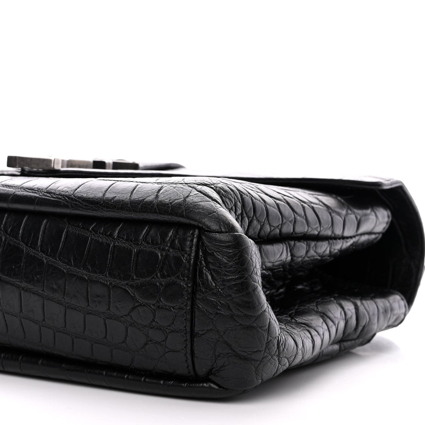 Calfskin Crocodile Embossed College Monogram Satchel Black