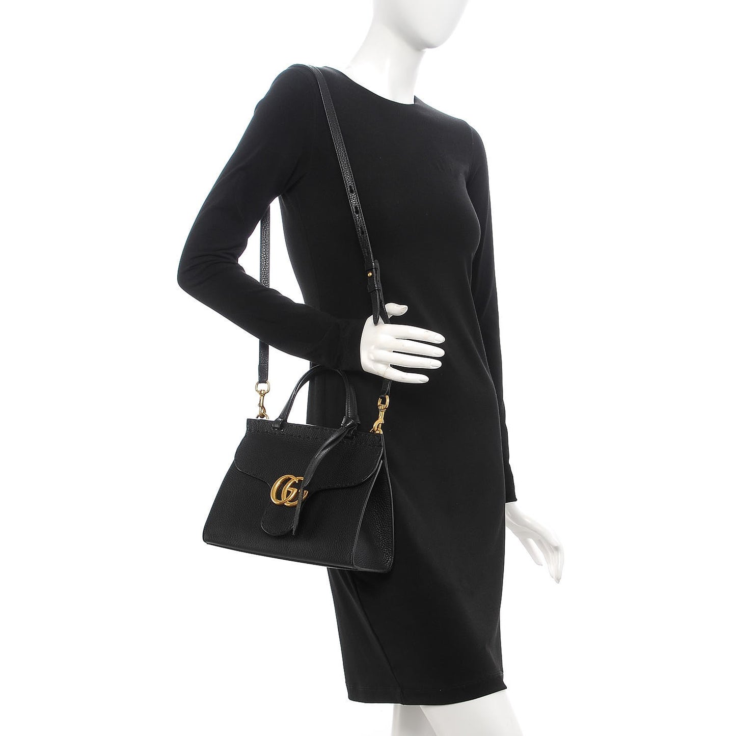Calfskin Mini GG Marmont Top Handle Bag Black
