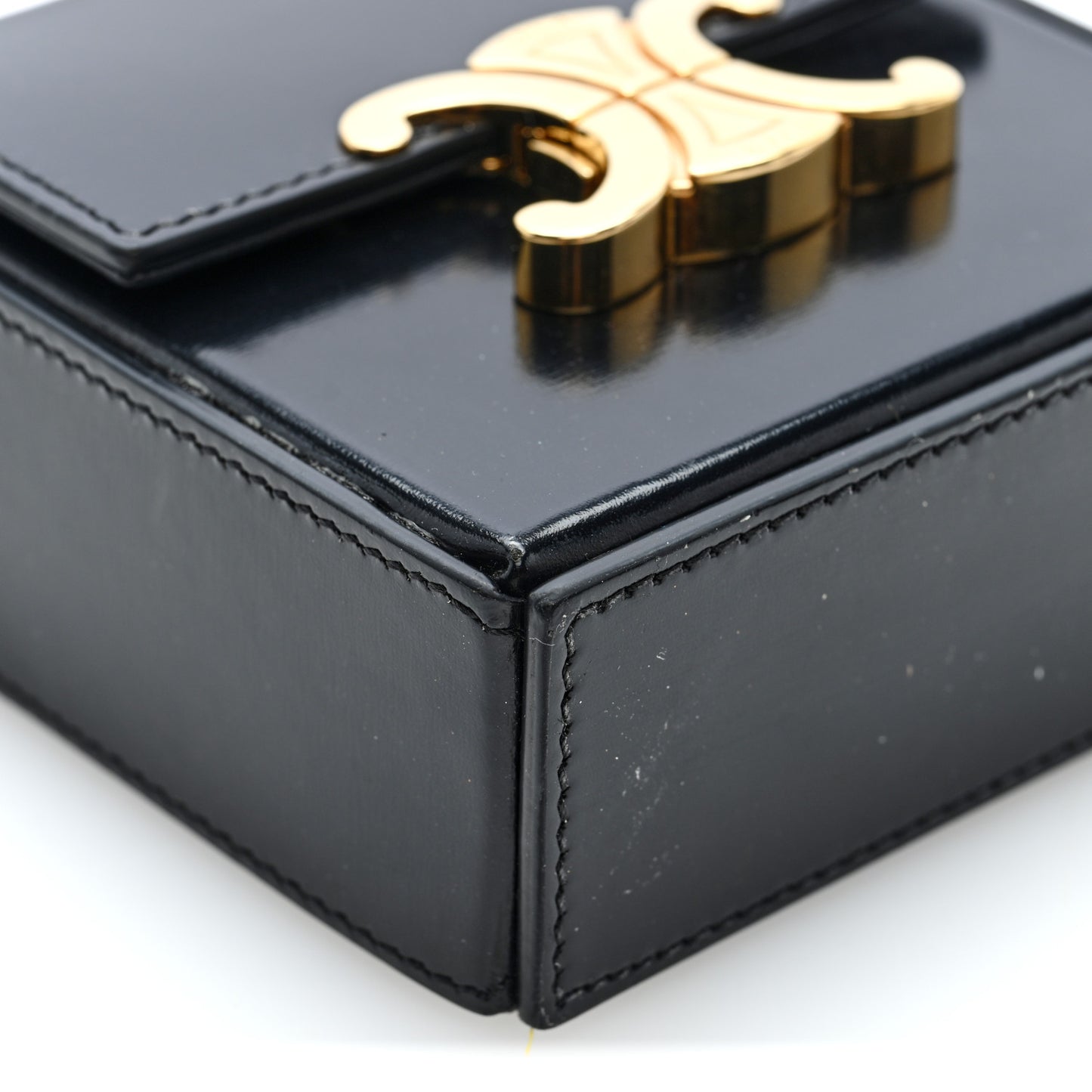 Shiny Calfskin Triomphe Mini Chain Box Bag Black
