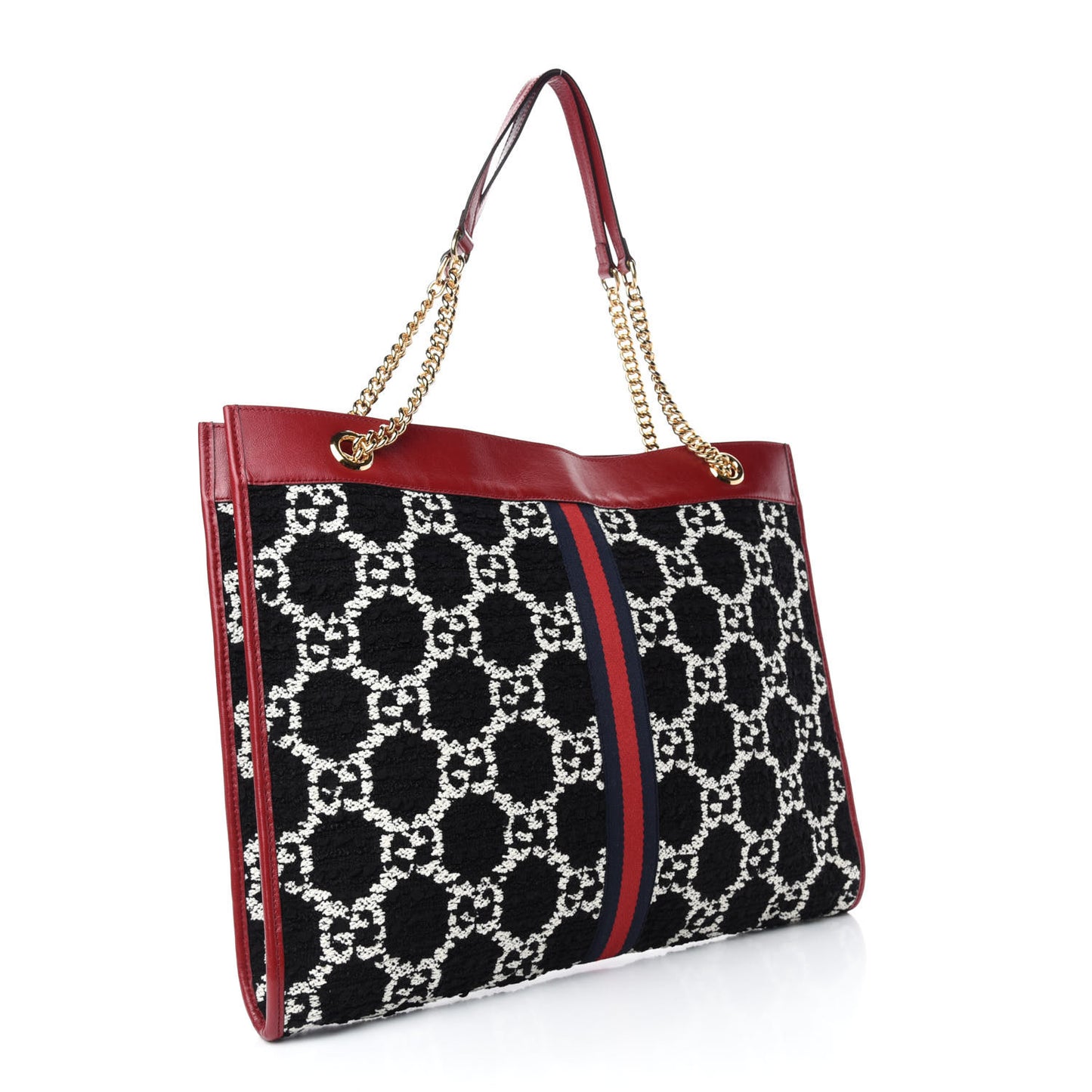 Tweed GG Monogram Large Rajah Chain Tote Romantic Cherry Black White