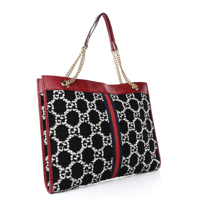Gucci Tweed GG Monogram Large Rajah Chain Tote Romantic Cherry Black White 3 of 10