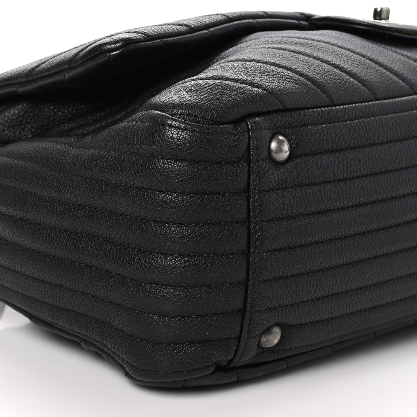 Calfskin Chevron Quilted XXL Travel Flap Bag Black