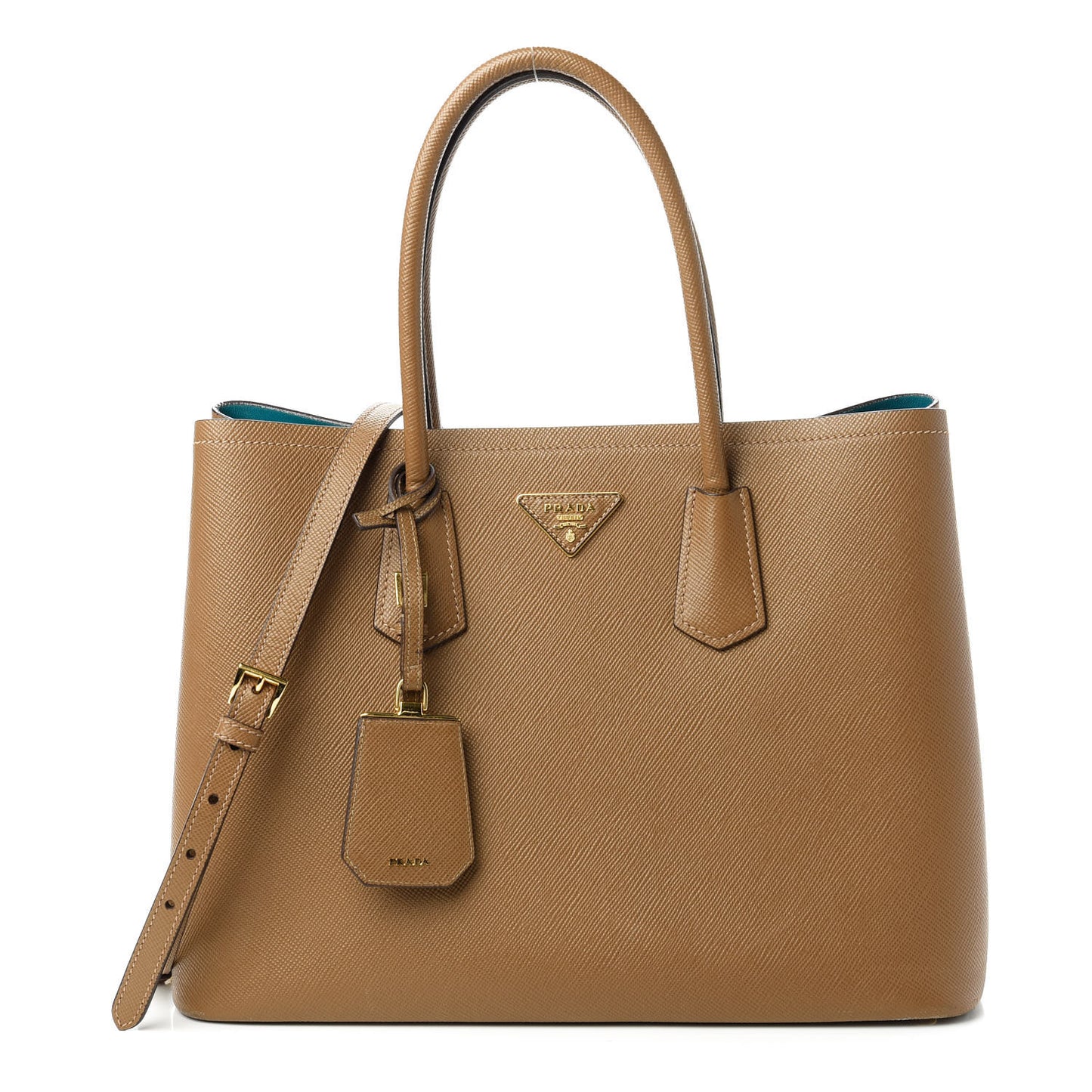 Saffiano Cuir Medium Double Bag Cannella Turquoise