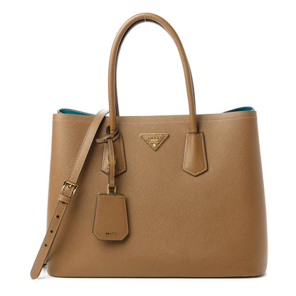 Prada Saffiano Cuir Medium Double Bag Cannella Turquoise 1 of 9