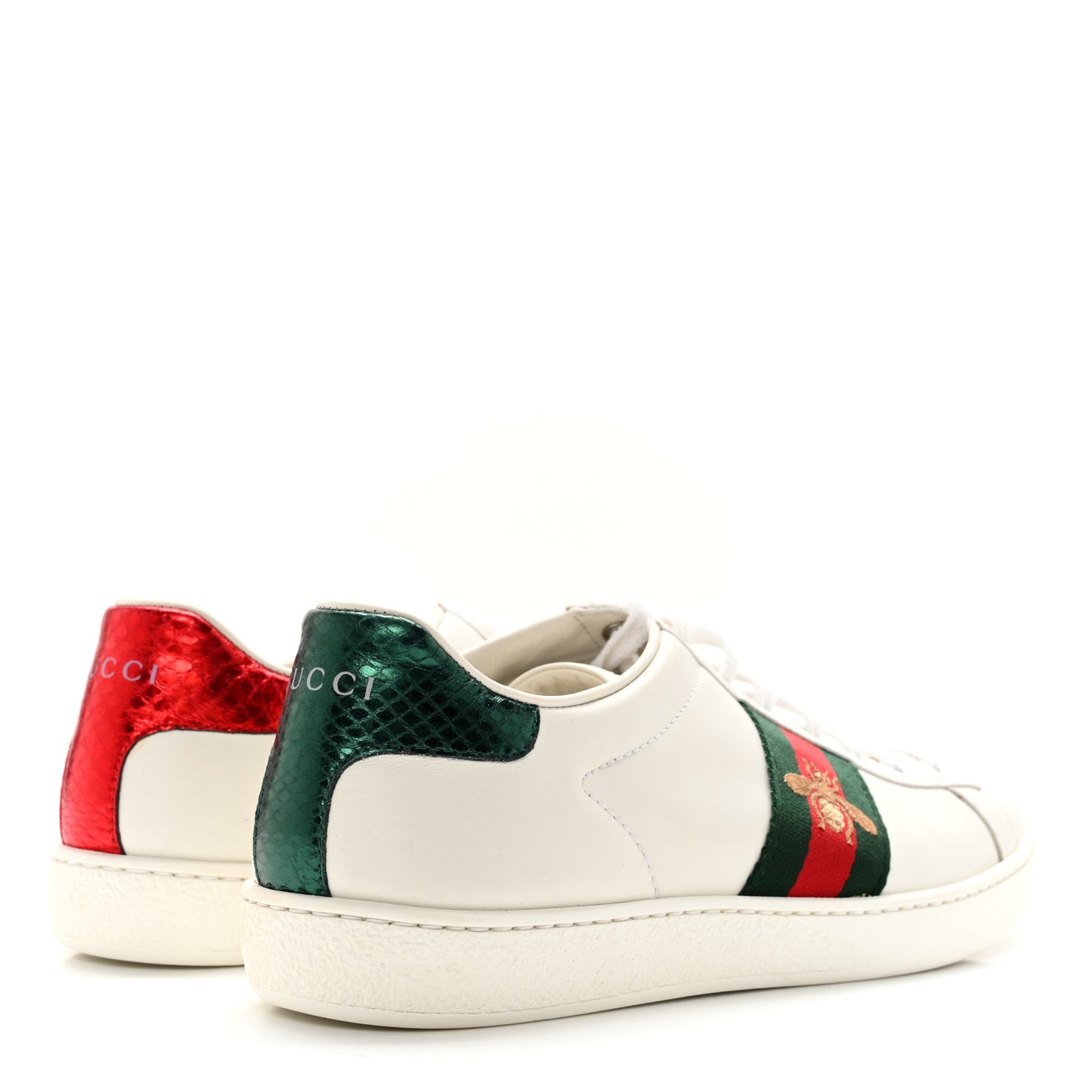 Calfskin Ayers Bee Embroidered Womens Ace Sneakers 37 White Green