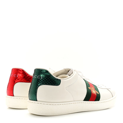 Gucci Calfskin Ayers Bee Embroidered Womens Ace Sneakers 37 White Green 4 of 12