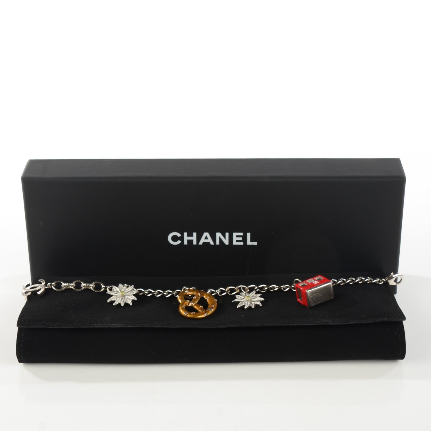 Chanel Crystal Austrian CC Pretezel Charm Bracelet Silver 3 of 4