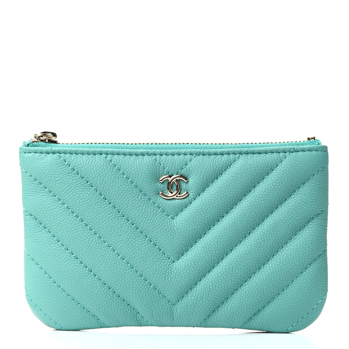 Caviar Chevron Quilted Small Cosmetic Case Light Blue