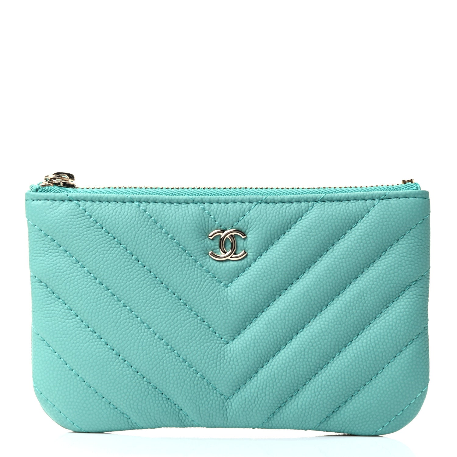 Chanel Caviar Chevron Quilted Small Cosmetic Case Light Blue 1 of 4