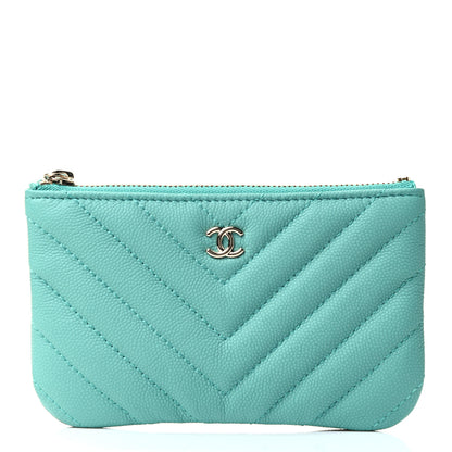 Chanel Caviar Chevron Quilted Small Cosmetic Case Light Blue 1 of 4